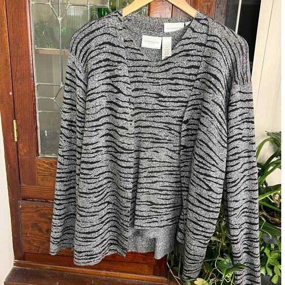 Vintage Liz Claiborne Zebra Print Cotton Cardigan Tank Set M 80s/90s Edgy Boho - Picture 16 of 17